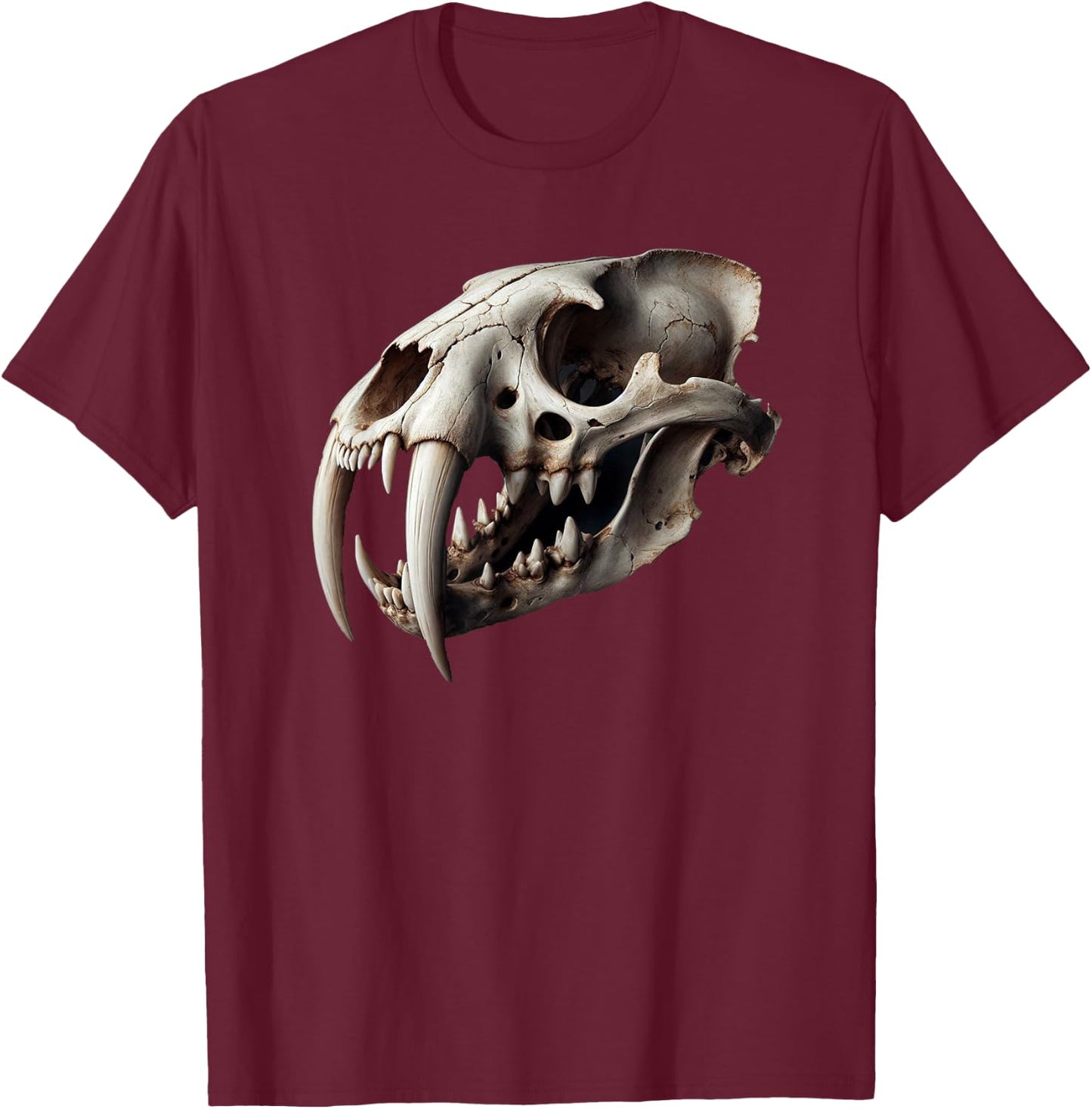 Saber-Tooth Cat Fossil Skull. Smilodon. T-Shirt - T-Shirt | Maroon