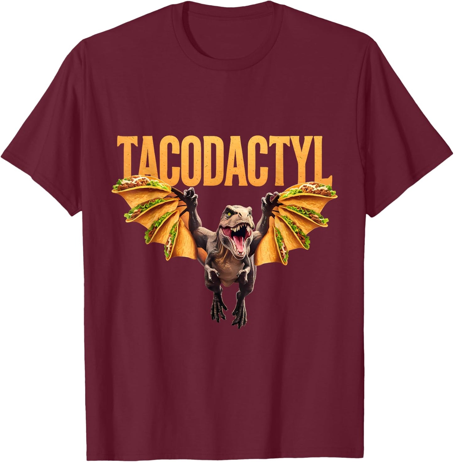 Taco Dino T-Rex Mexican Food Funny Taco Dinosaur T-Shirt - T-Shirt | Maroon