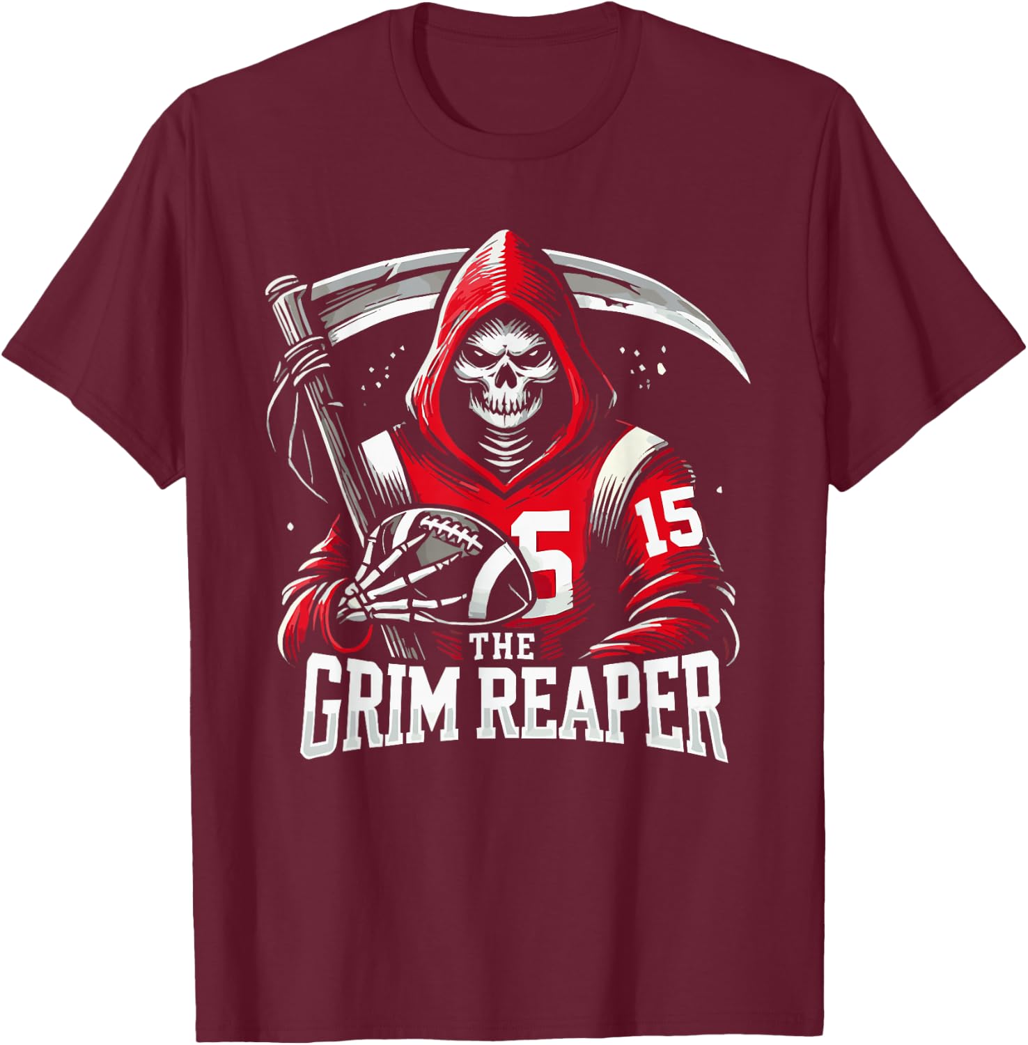The Grim Reaper Football Player 15 T-Shirt - T-Shirt | Maroon