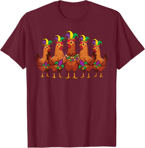 Mardi Gras Chickens Fat Tuesday Farm Animal Men Women Kids T-Shirt - T-Shirt | Maroon