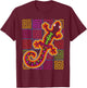 Gecko Lizard Mola Art by Panama Kuna Tribe T-Shirt - T-Shirt | Maroon