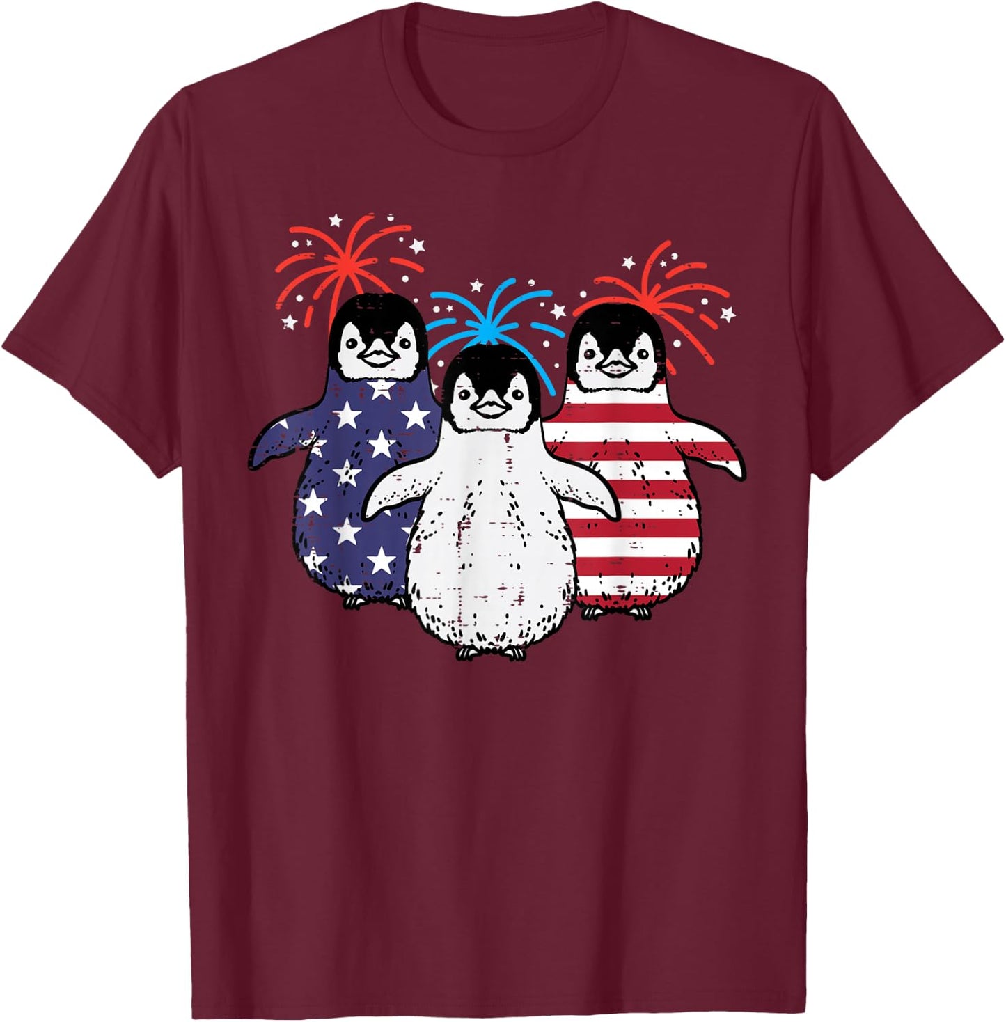 4th Of July American Flag Penguins Patriotic Men Women Kids T-Shirt - T-Shirt | Maroon