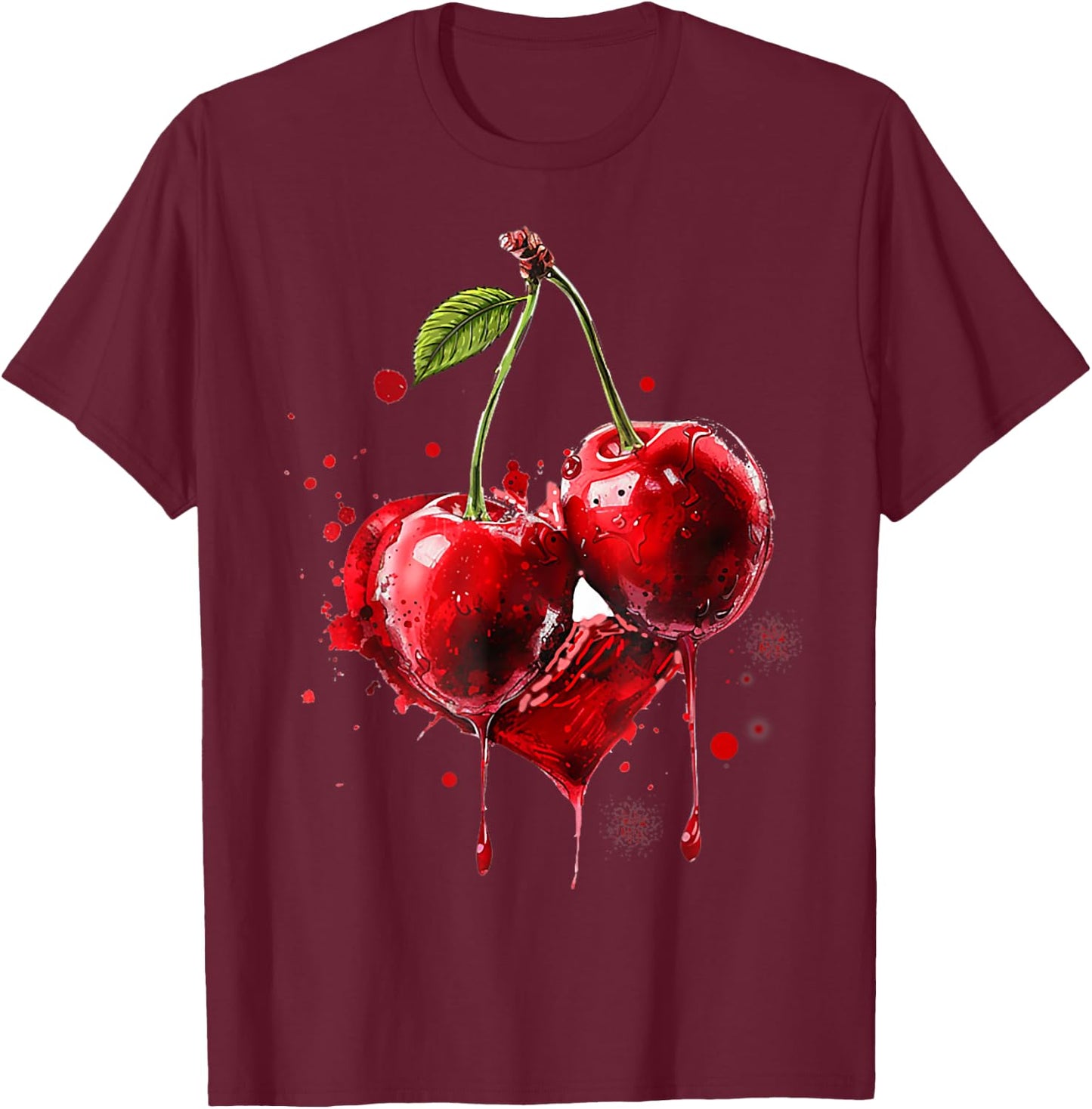Kirschen Herzschlag Cherry Kirsche Frucht EKG Puls T-Shirt - T-Shirt | Maroon