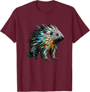Polygon Art Porcupine Porcupines Quill Pig T-Shirt - T-Shirt | Maroon