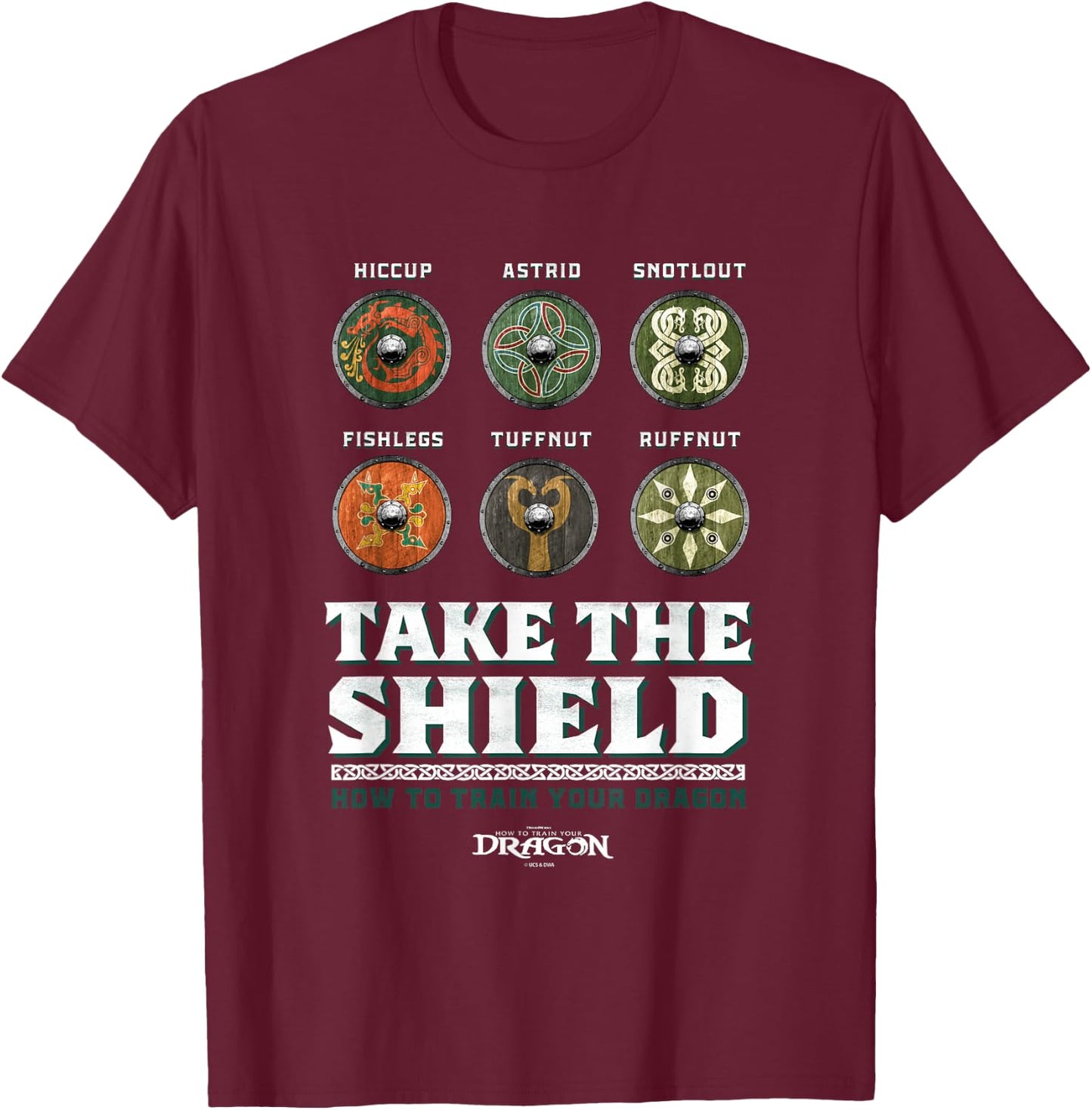 DreamWorks Dragons Take The Shield T-Shirt - T-Shirt | Maroon