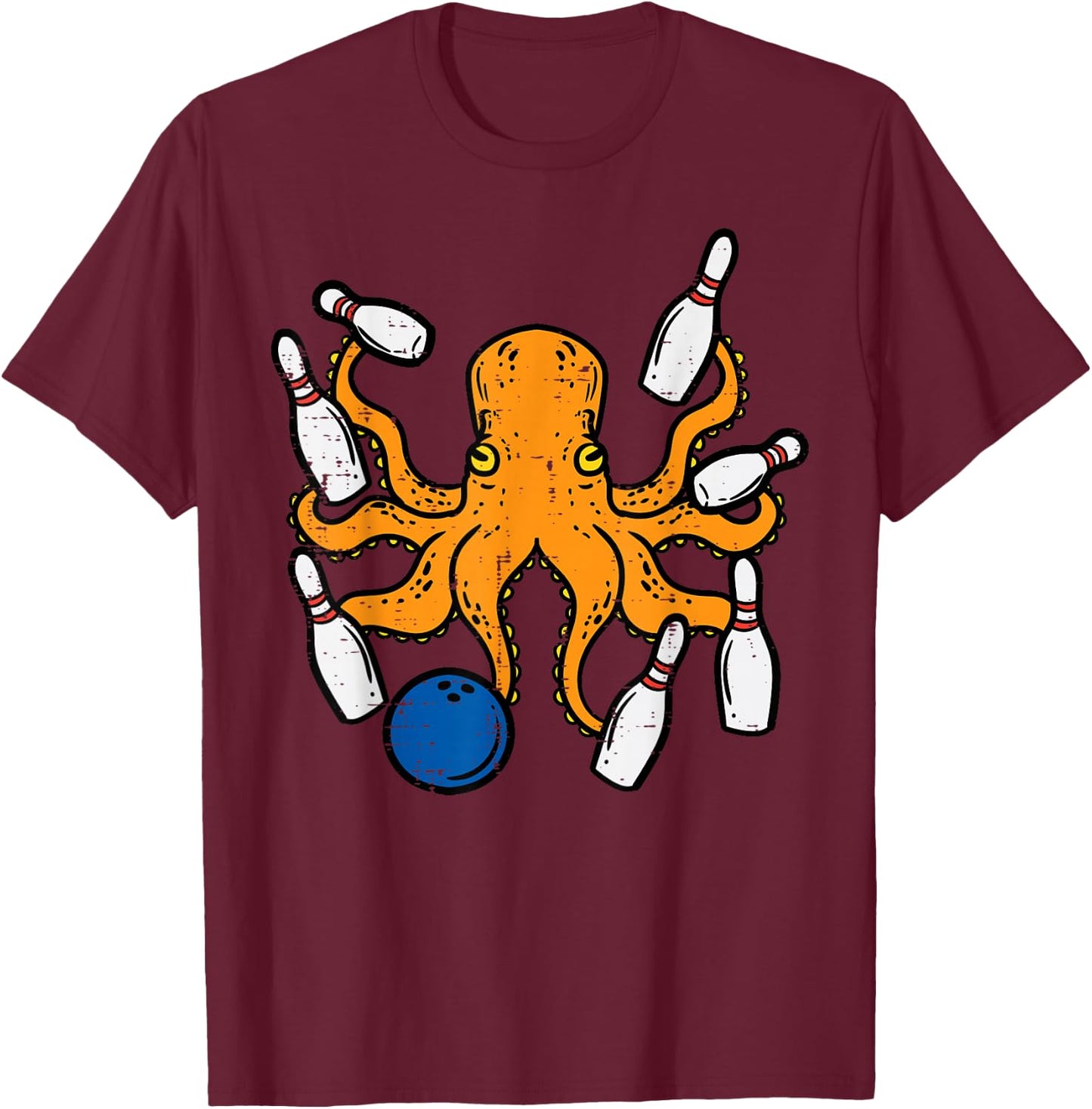 Octopus Bowling Funny Bowler Men Women Kids Boys Girls Youth T-Shirt - T-Shirt | Maroon