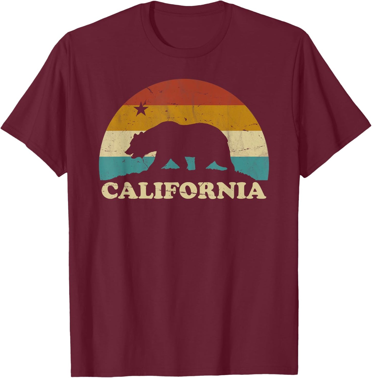 Flagge Kalifornien Retro Vintage Bär 70er Jahre T-Shirt - T-Shirt | Maroon