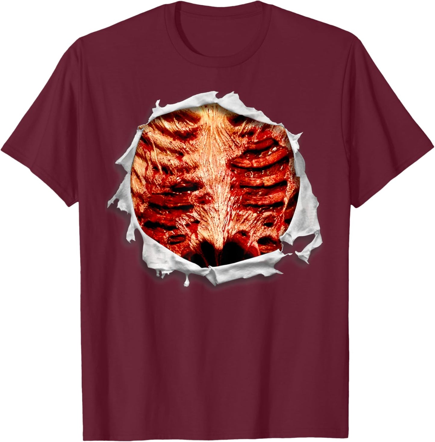 Halloween Costume Zombie Chest Ripped T Shirt T-Shirt - T-Shirt | Maroon