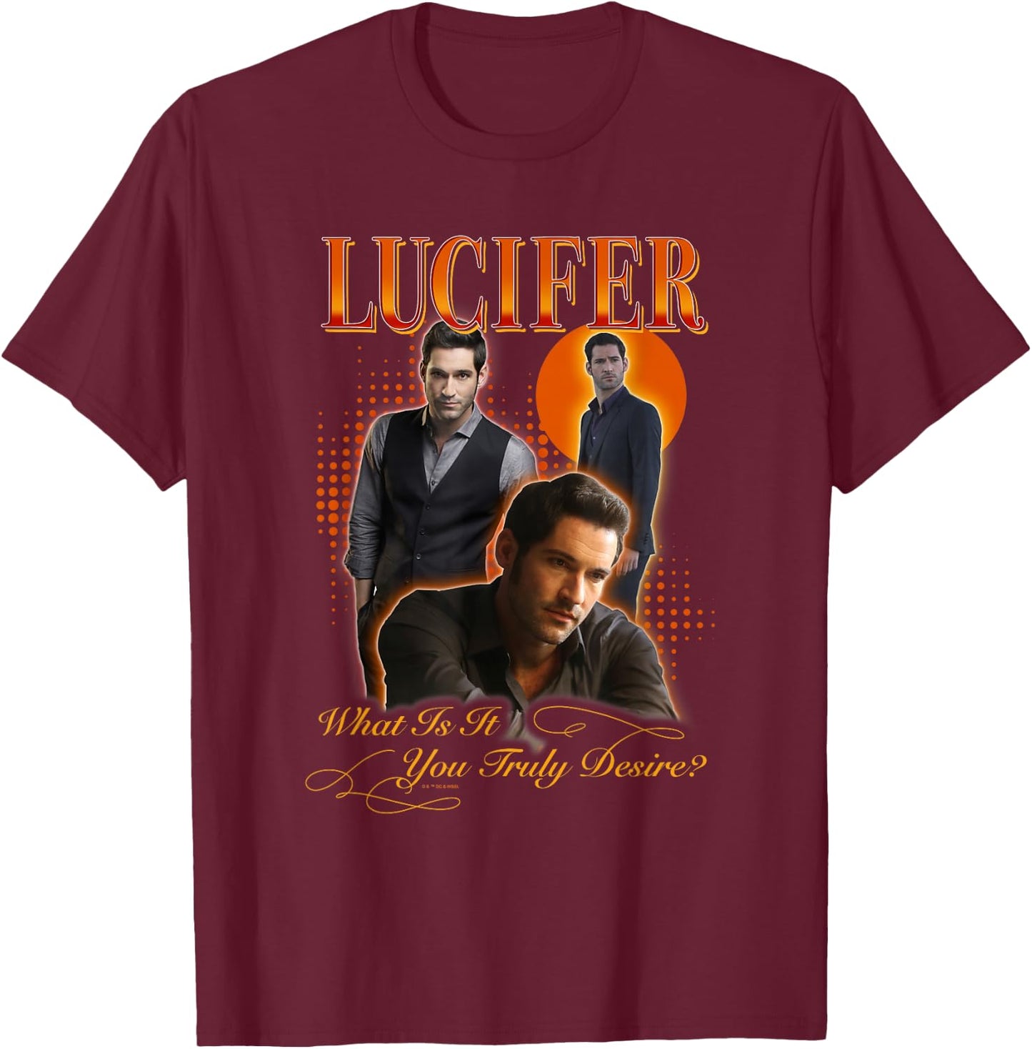 Lucifer Morningstar What You Truly Desire Portrait Collage T-Shirt - T-Shirt | Maroon