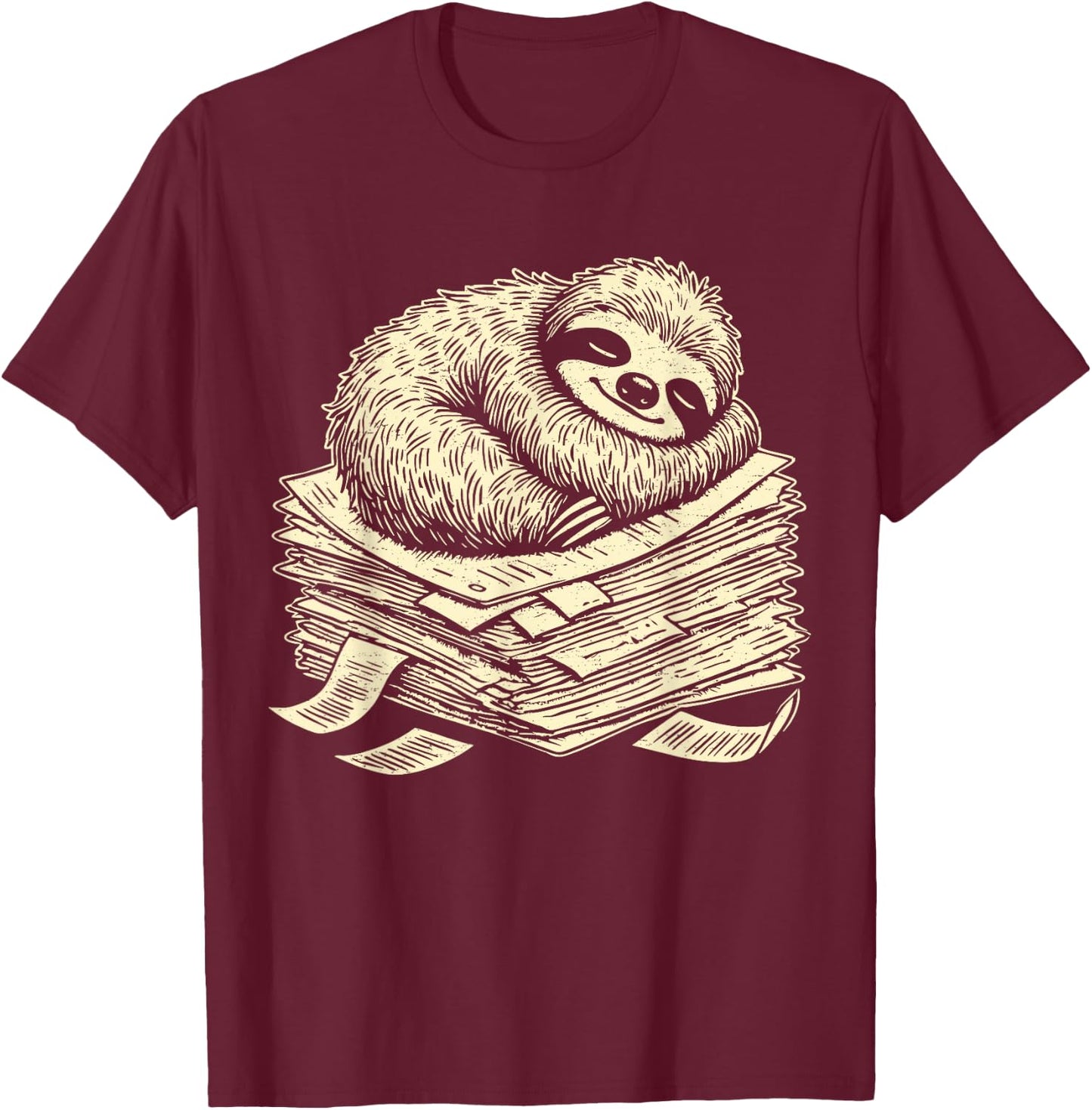 Papier humoristique paresseux pour enseignant, étudiant, amoureux des paresseux T-Shirt - T-Shirt | Maroon