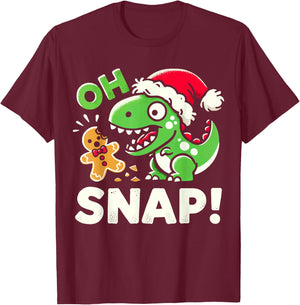 Oh Snap Christmas Gingerbread Man Cookie Baking Dinosaur T-Shirt - T-Shirt | Maroon
