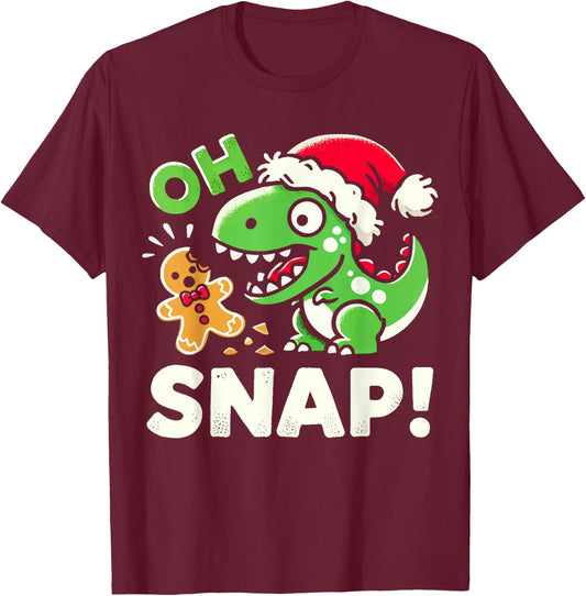 Oh Snap Christmas Gingerbread Man Cookie Baking Dinosaur T-Shirt - T-Shirt | Maroon