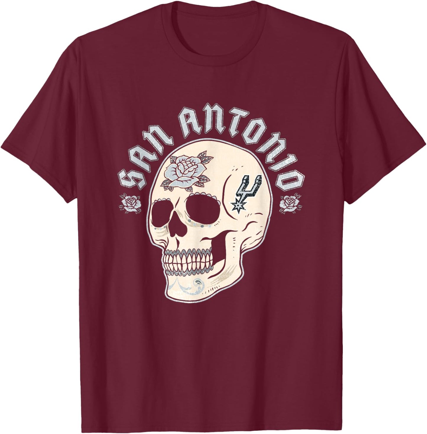 NBA San Antonio Spurs Halloween-Totenkopf mit Blumenmuster T-Shirt - T-Shirt | Maroon