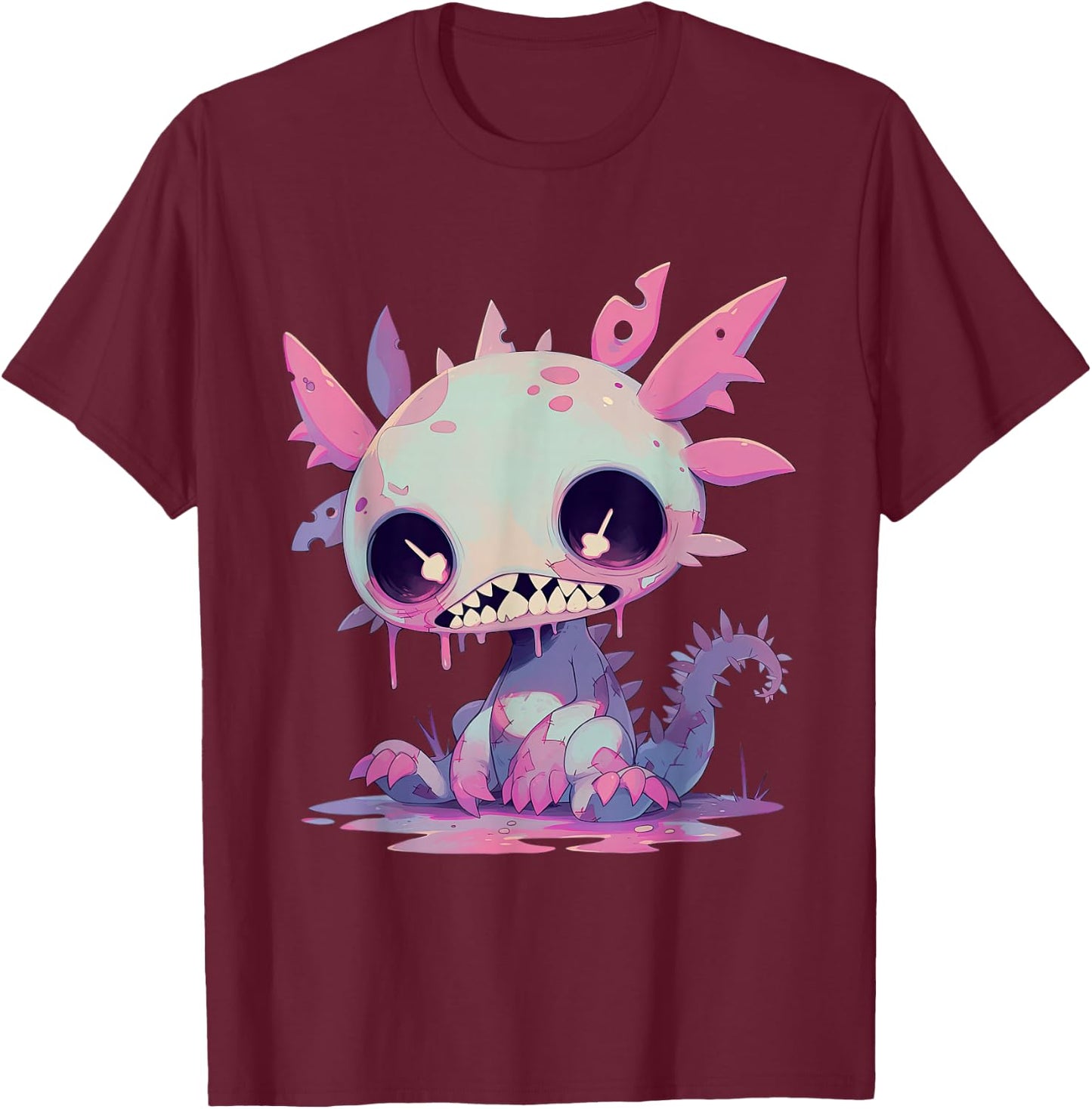 Kawaii Pastel Goth Creepy Cute Zombie Axolotl T-Shirt - T-Shirt | Maroon