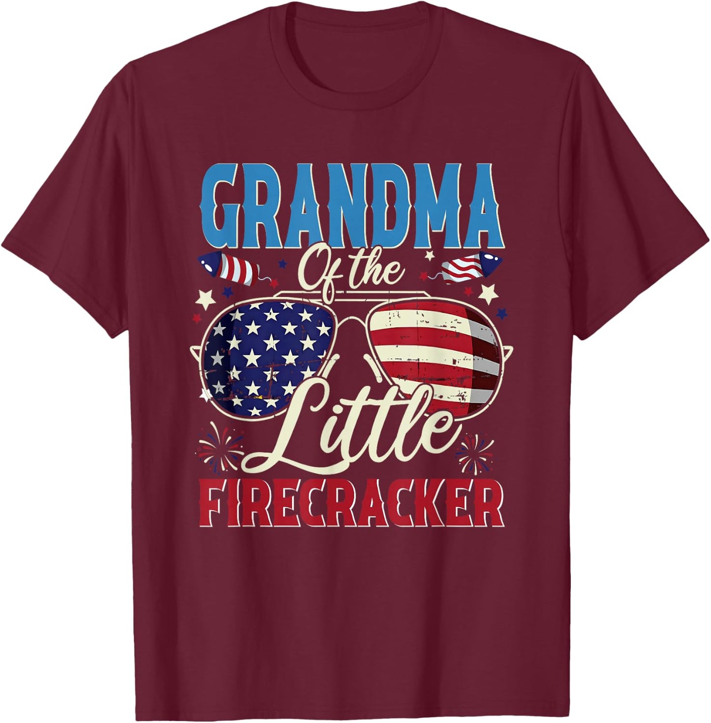 Grandma of The Little Firecracker Fourth of July Birthday T-Shirt - T-Shirt | Maroon
