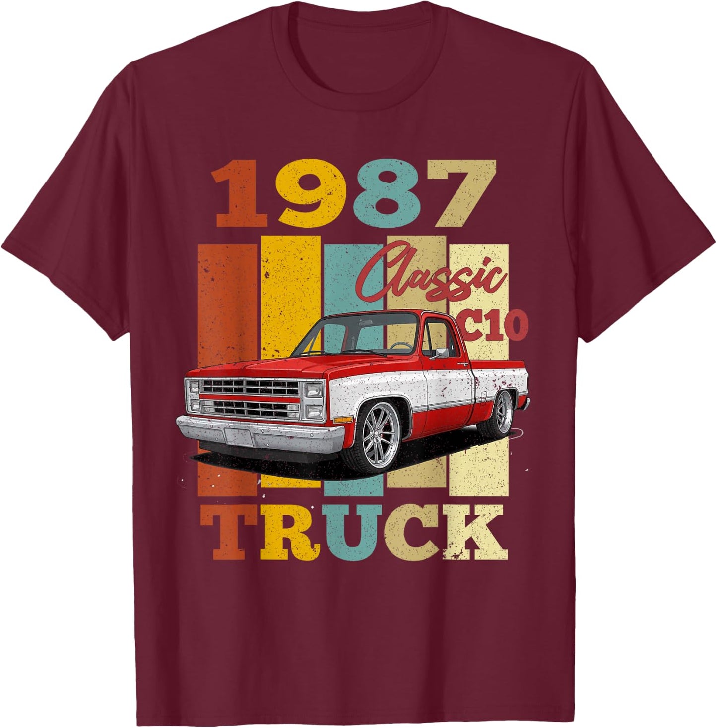 1987 C10 Truck Vintage 87 Silhouette Classic Old Hot Rod T-Shirt - T-Shirt | Maroon