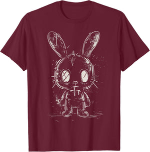 Creepy Bunny Rabbit Doll Goth Alt Scary Horror Aesthetic T-Shirt - T-Shirt | Maroon