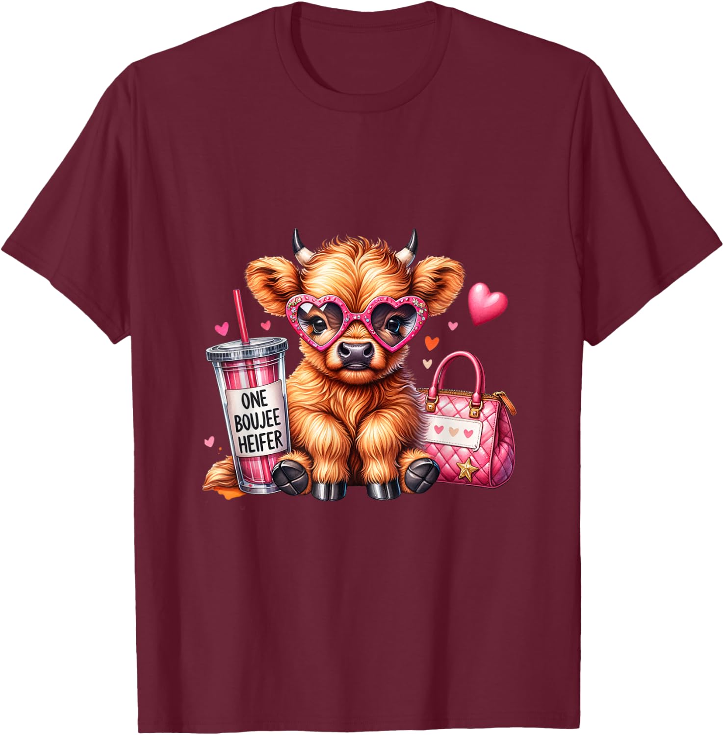 One Boujee Heifer Highland Cow T-Shirt - T-Shirt | Maroon