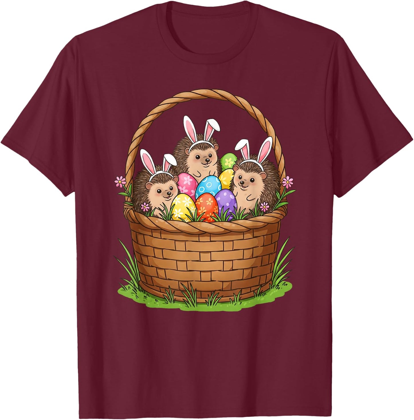 Hedgehog Bunny Easter Basket Egg Easter Day Kids T-Shirt - T-Shirt | Maroon