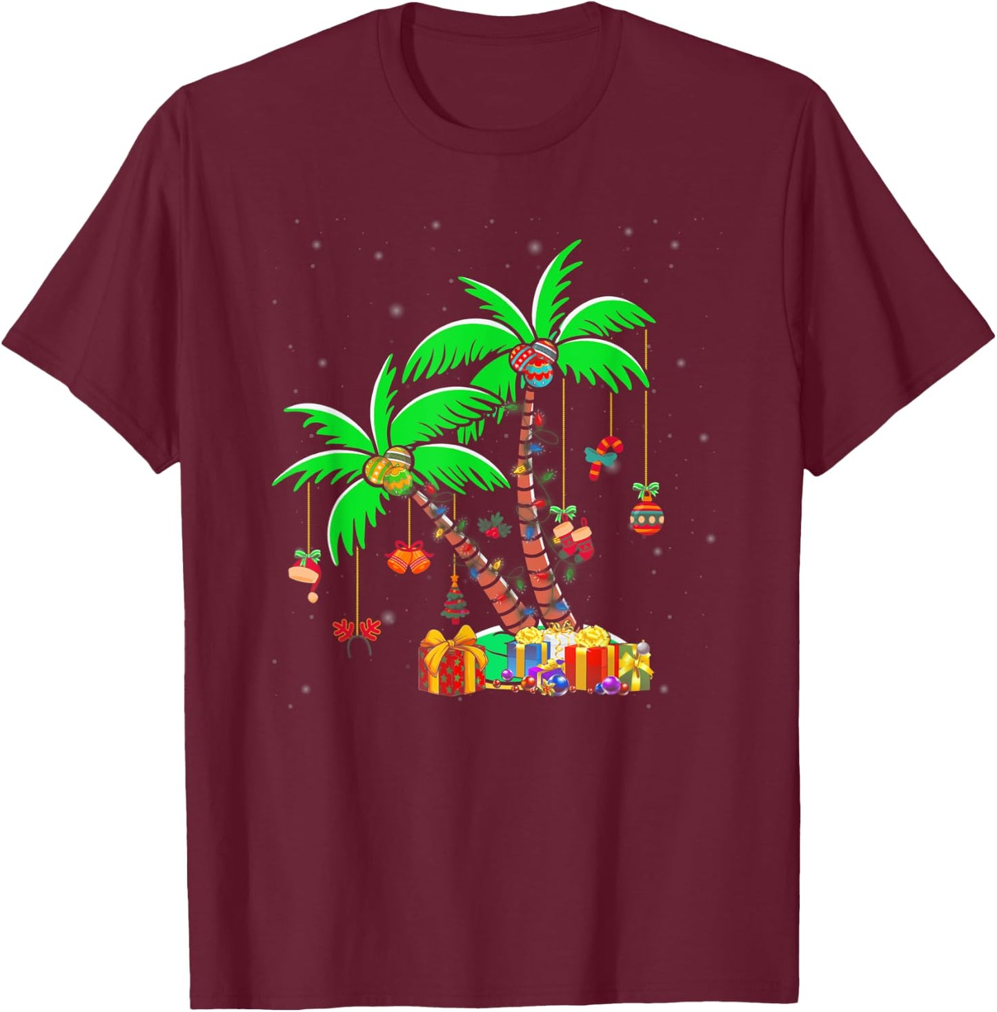 Christmas Palm Tree Tropical Xmas Coconut Lights T-Shirt - T-Shirt | Maroon