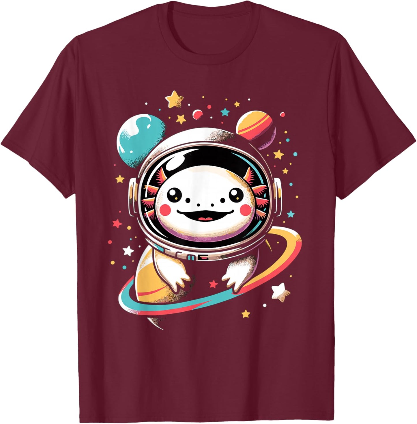 Cute Space Axolotl Kawaii Anime Space T-Shirt - T-Shirt | Maroon