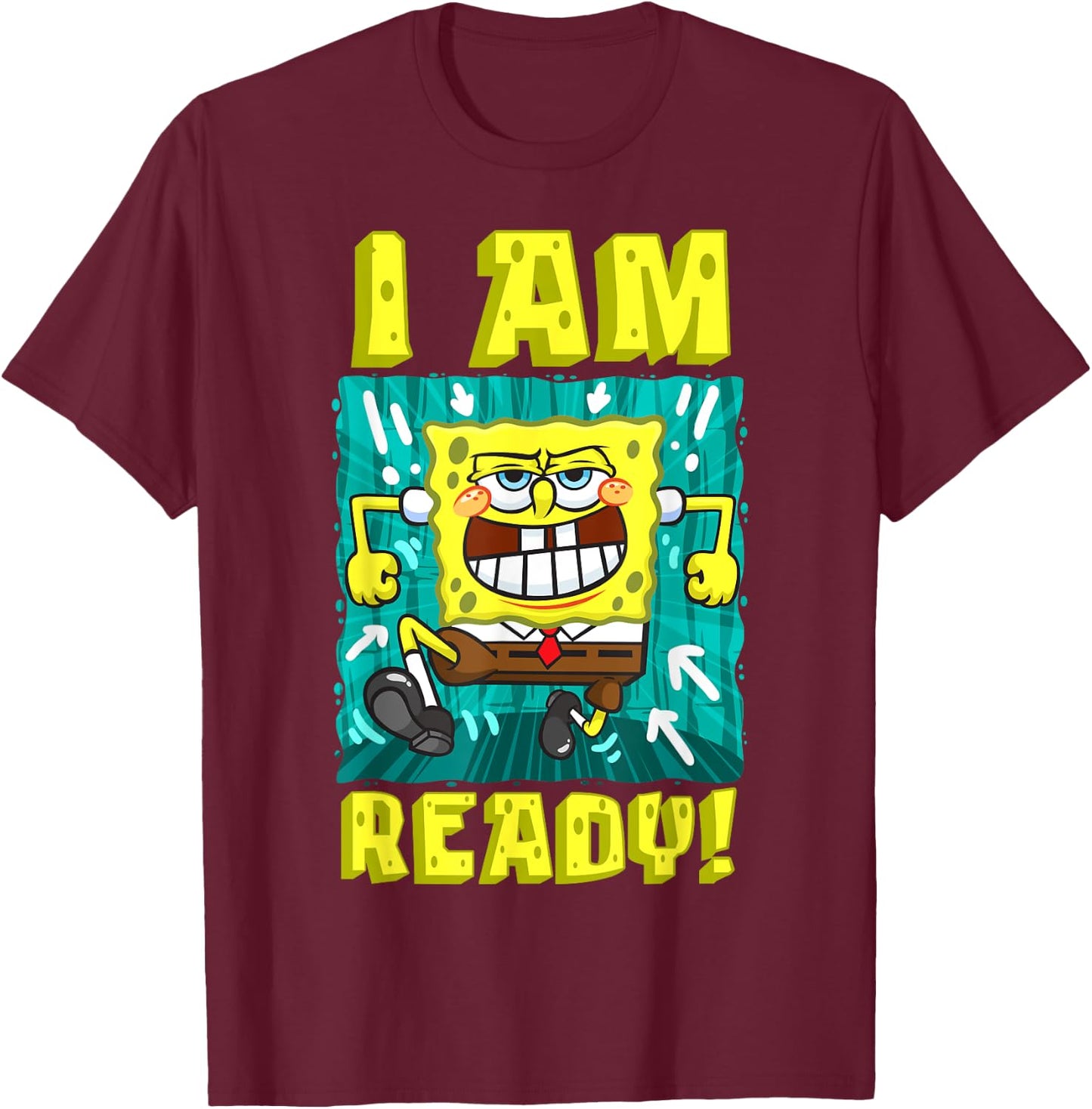 Mademark x SpongeBob SquarePants - SpongeBob I Am Ready Funny SpongeBob Running and Ready T-Shirt - T-Shirt | Maroon