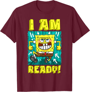 Mademark x SpongeBob SquarePants - SpongeBob I Am Ready Funny SpongeBob Running and Ready T-Shirt - T-Shirt | Maroon