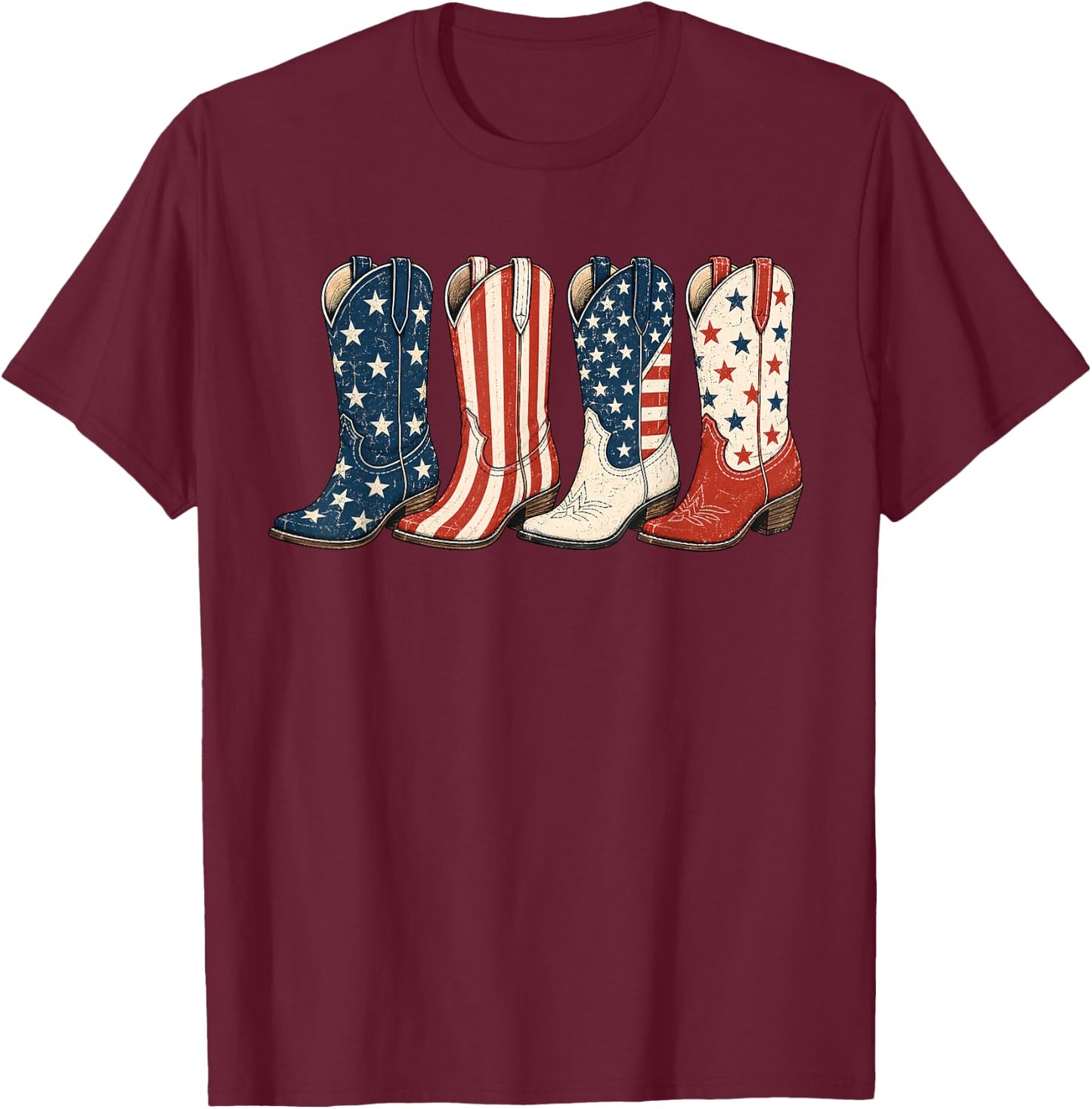 4th of July Patriotic Cowboy Boots Western Cowgirl American T-Shirt - T-Shirt | Maroon