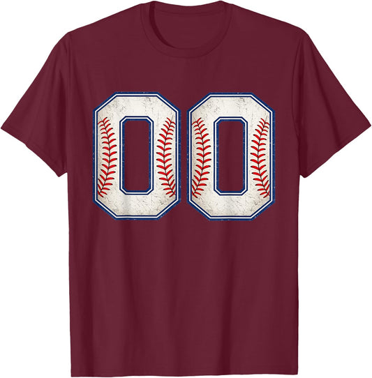 Baseball Fan Jersey Number 00 Athletic Uniform Style T-Shirt - T-Shirt | Maroon