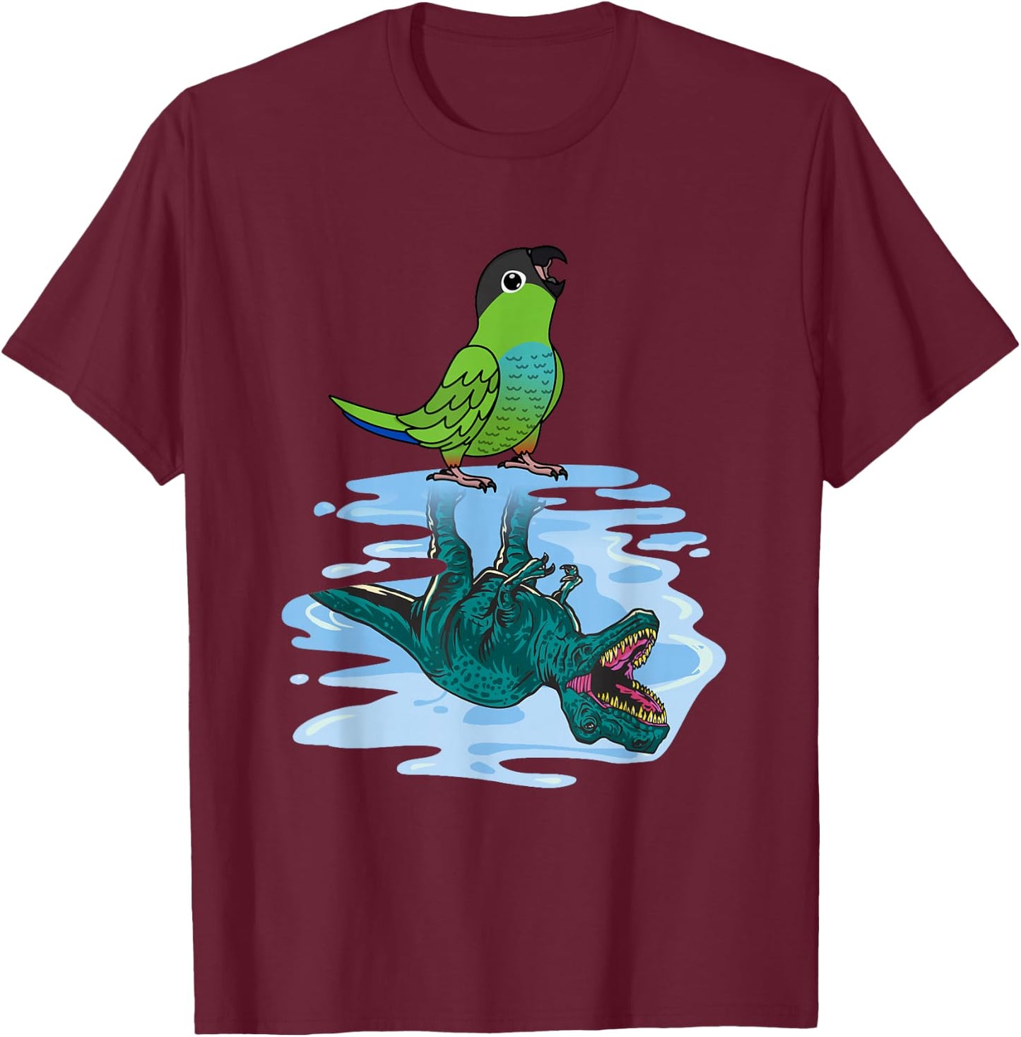 Parrot & T Rex: Mirror Image by Nanday Conure T-Shirt - T-Shirt | Maroon