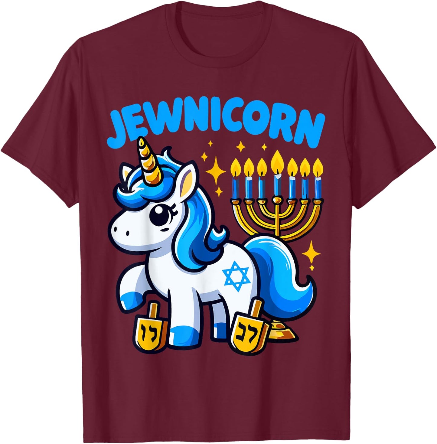 Jewnicorn Jew Unicorn Cute Hanukkah Pajamas Chanukah Girl T-Shirt - T-Shirt | Maroon
