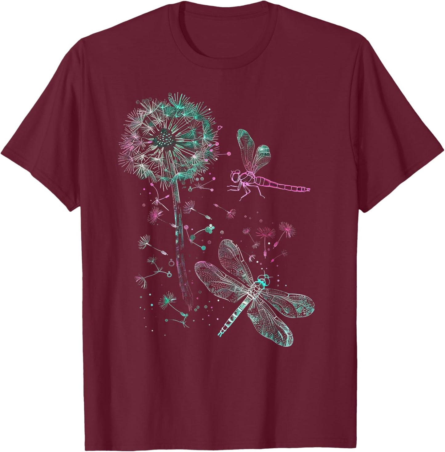 Dandelion Puff Ball with Dragonfly T-Shirt - T-Shirt | Maroon