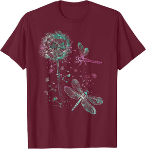 Dandelion Puff Ball with Dragonfly T-Shirt - T-Shirt | Maroon