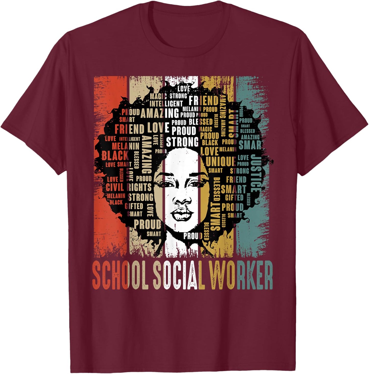 School Social Worker Afro African Women Black History Month T-Shirt - T-Shirt | Maroon