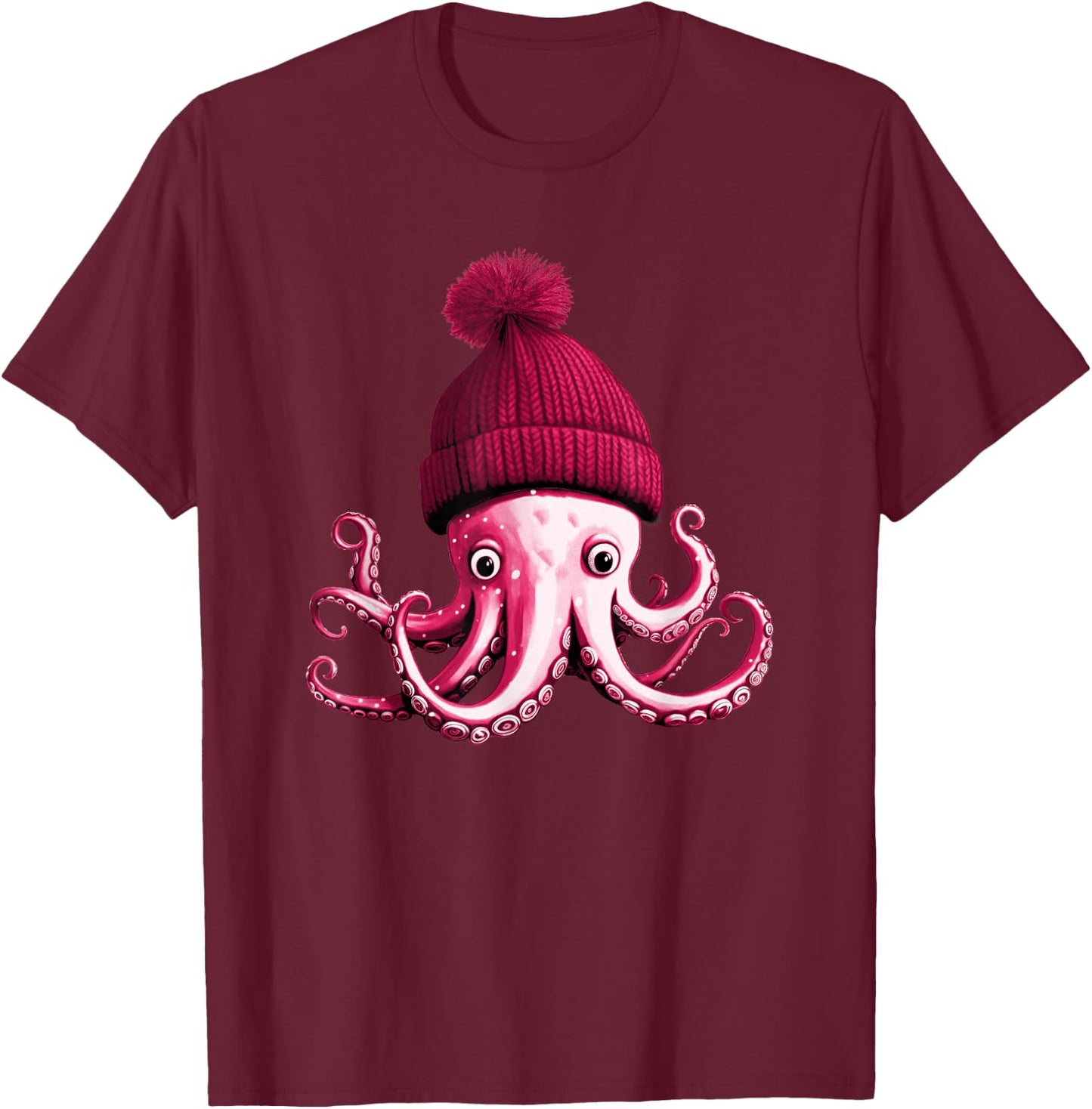 Cephalopod Octopus Lover Chilling in Red Cap Novelty Clothing T-Shirt - T-Shirt | Maroon