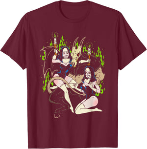 Baphomet Occult Goat Man Demon with Sexy Nuns T-Shirt - T-Shirt | Maroon