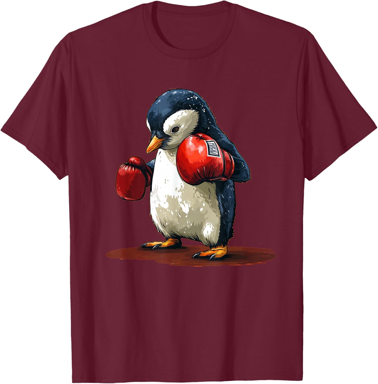 Cute Baby Penguin Loves Sports and Boxing with Gloves T-Shirt - T-Shirt | Maroon