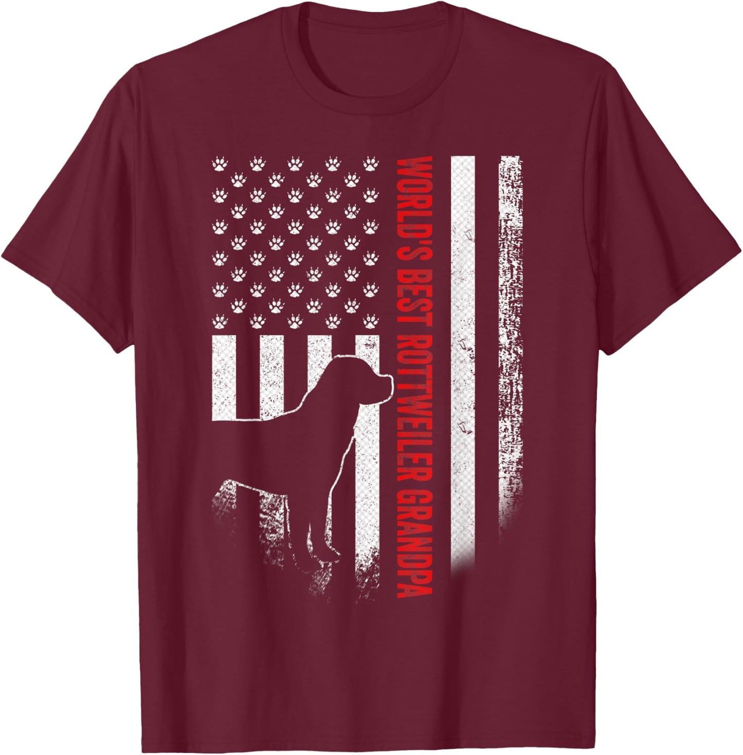Vintage American Flag World's Best Rottweiler Grandpa Funny Men T-Shirt - T-Shirt | Maroon