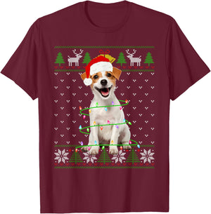 Jack Russell Terrier Dog Christmas Tree Lights Puppy Lover Men Women Kids T-Shirt - T-Shirt | Maroon