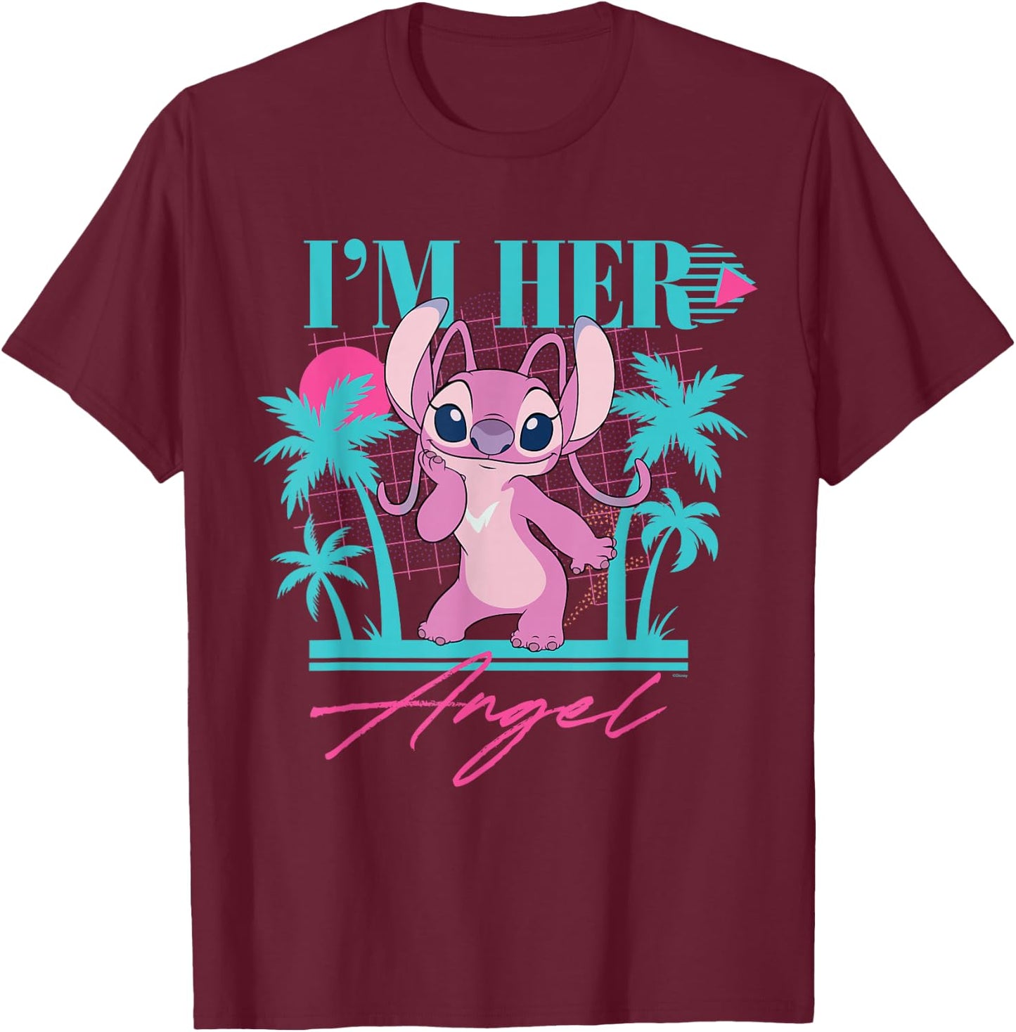 Disney Stitch Retro ’90s Couples Matching I’m Her Angel T-Shirt - T-Shirt | Maroon