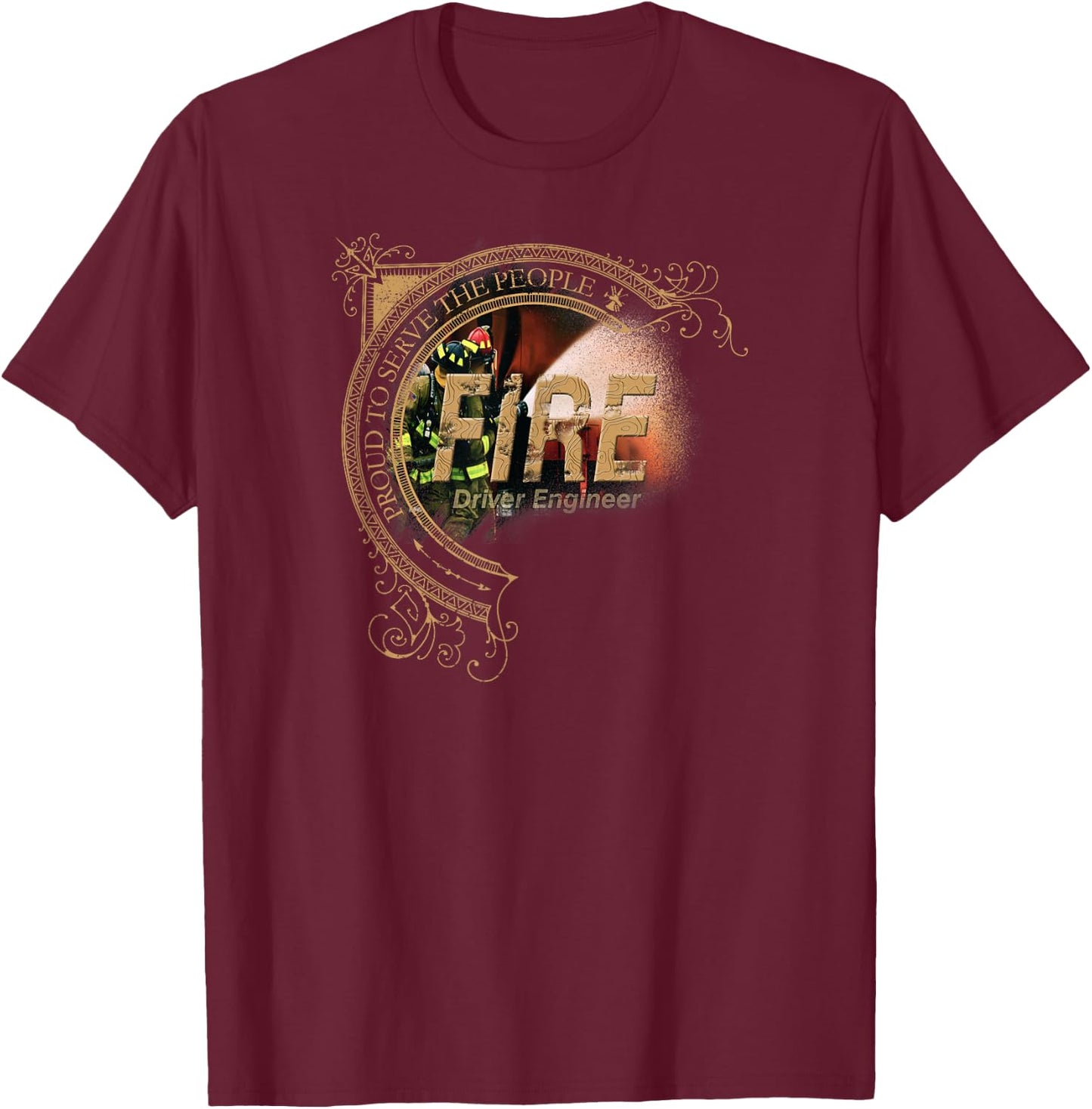 Firefighter Driver Engineer - Distressed Design T-Shirt - T-Shirt | Maroon
