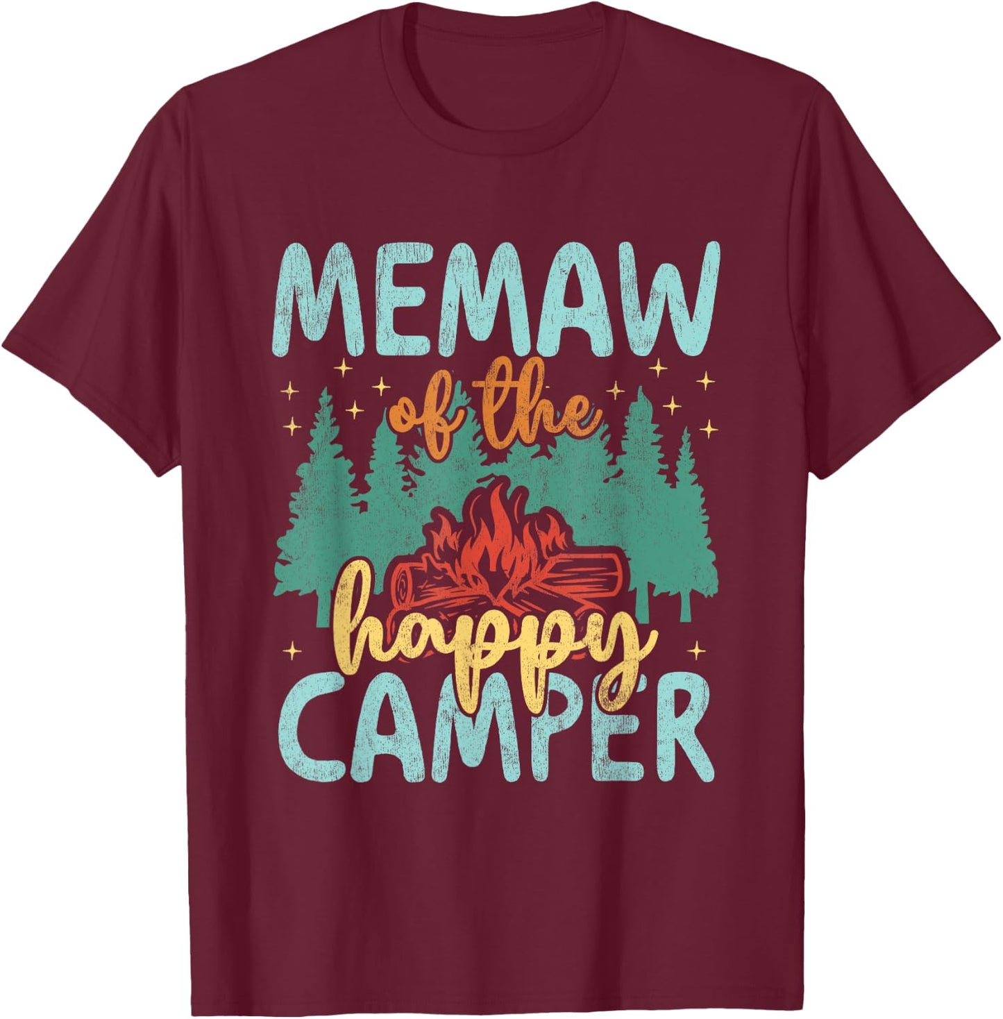 Memaw of Happy Camper 1st Birthday Party Retro Memaw T-Shirt - T-Shirt | Maroon
