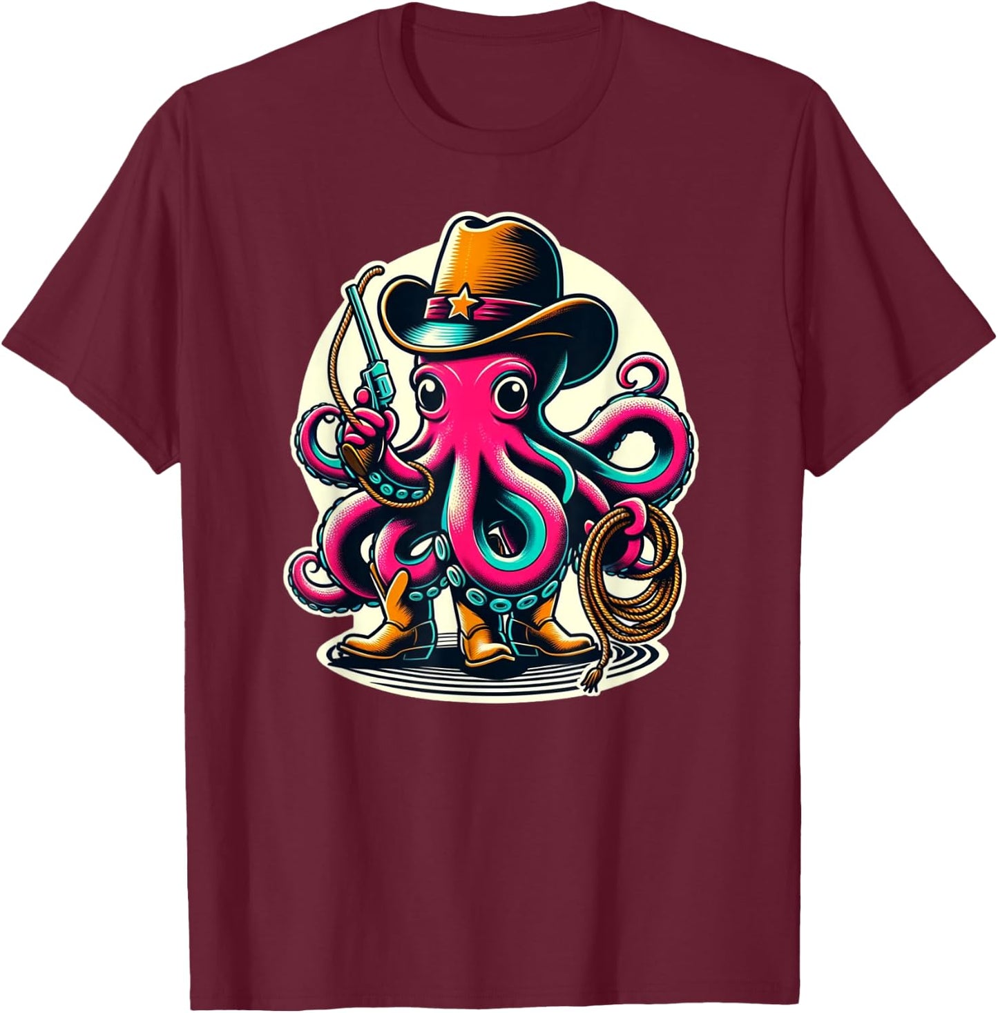 Cowboy Octopus Wild West Adventure T-Shirt - T-Shirt | Maroon