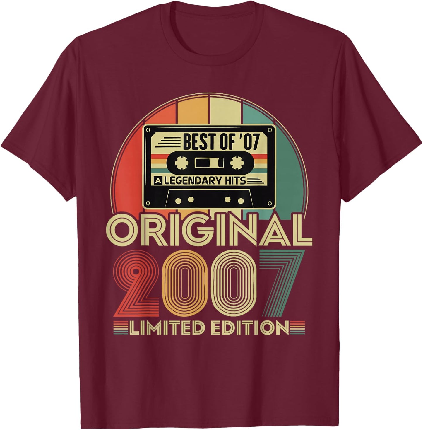 Original 2007 Vintage Birthday 18 Years Boys and Girls , Black, S T-Shirt - T-Shirt | Maroon