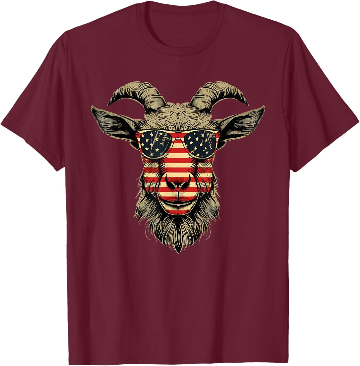 Cool Goat with Sunglasses and USA Flag Girls Kids Men T-Shirt - T-Shirt | Maroon