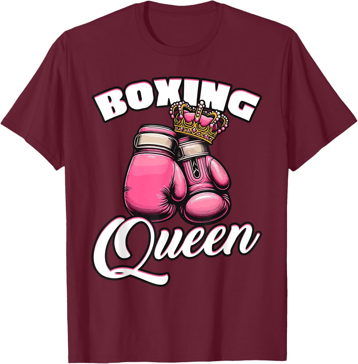Pink Gloves Crown Boxing Lover T-Shirt - T-Shirt | Maroon