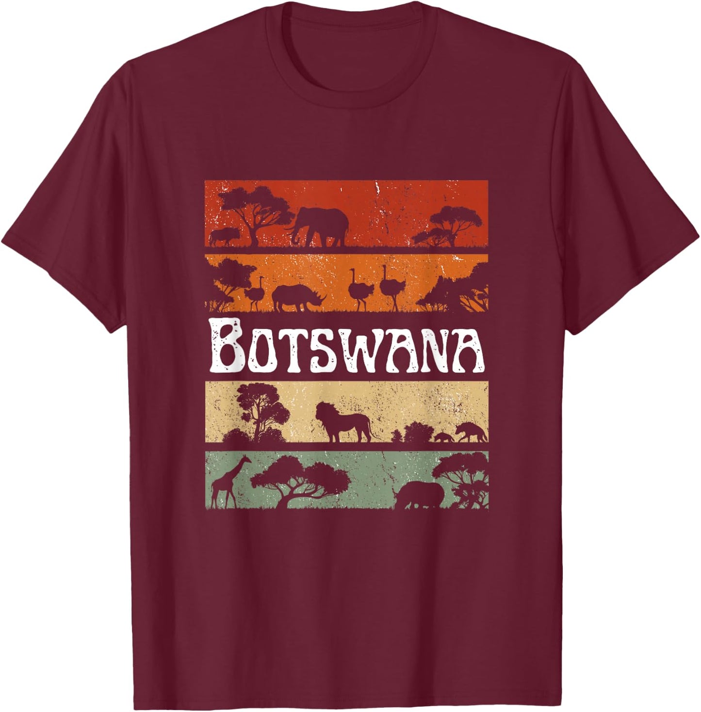 Retro Africa Botswana Safari Travel Botswana Tour T-Shirt - T-Shirt | Maroon