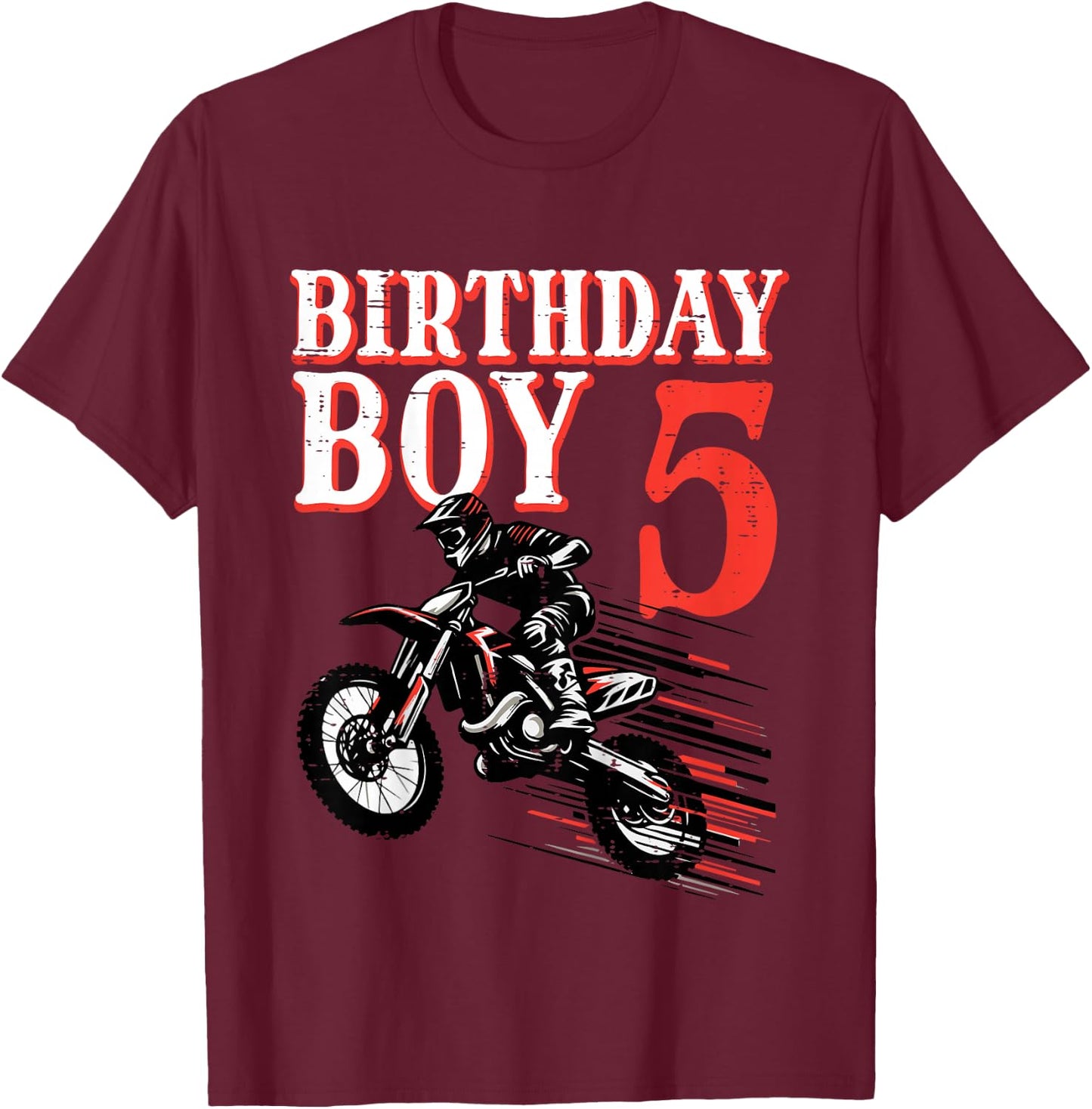 Kids Birthday Boy 5 Motorcycle 5th Bday Biker Rider Boys Kids T-Shirt - T-Shirt | Maroon