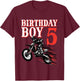 Kids Birthday Boy 5 Motorcycle 5th Bday Biker Rider Boys Kids T-Shirt - T-Shirt | Maroon
