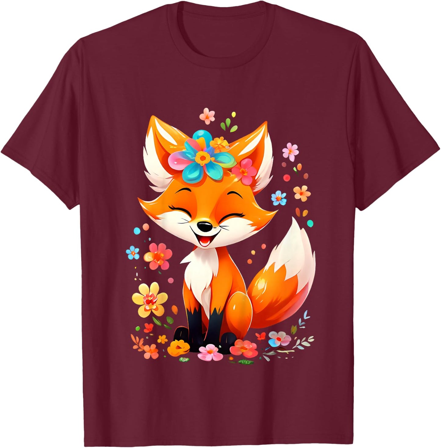 Kids Fox Gifts Cute Fox Cute Animal Cute Girls Boys , black T-Shirt - T-Shirt | Maroon